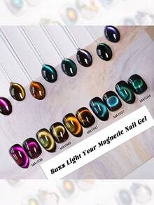 MEET ACROSS 1pc Buzz Light Year Cat Eye Gel Nail Polish, 7ml Green Swirl Magnetic Effect Holographic Galaxy Cateye Gel Polish , Semi Permanent Soak Off UV Gel Varnish Manicure Nail Art DIY For Home And Salon Nail Supplies Nails - 綠色 - 查看 8
