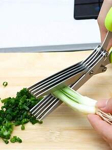 5-Layer Kitchen Scissors, Multi-Purpose Food Scissors, 5 Stainless Steel Blades, Safety Cover Kitchen Scissors And Cleaner, Used For Cutting Chives, Vegetables, Salads, Kale - 綠色 - 查看 2