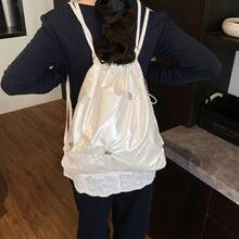 Fashionable Solid Color PU Backpack, Suitable For Vacation, Travel, School, University, Teens, Large Capacity - White - View 4