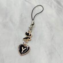 1pc Metal Heart & English Letter A-Z Pendant Phone Lanyard, Black Vintage Style A-Z Letter & Elegant Butterfly Phone Charm