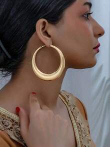 1pair Fashionable Geometric Enamel Earrings With White Tone - Vàng vàng - Xem 1