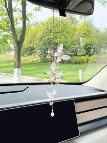 1pc Butterfly Car Pendant Rearview Mirror Decoration For Women - White - View 5