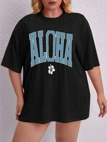 Camiseta Oversized Estampada Aloha Flor T Shirt Blusa Verão Primavera Manga Curta academia Leve - Preto - Visão 6