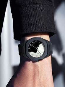 GUANQIN 1pc Boxed New Minimalist Casual Slim Versatile Men's Watch With Arabic Numerals Calendar Silicone Quartz, Suitable For Daily Life & Holidays Gift,Halloween, Christmas,Father's Day,Valentine's Day,Students,Festivals,Dating,Business, Daily,Gifts - Black - View 2