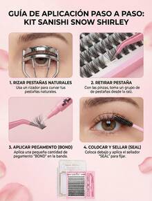 Kit DIY de extensión de pestañas en racimos 9-14 mm MIX con efecto natural y acabado artesanal, diseñado para maquillaje de ojos en casa de forma práctica y sencilla. Set completo de pestañas postizas tipo clúster fabricadas con fibra sintética de alta calidad, suaves, ligeras y cómodas para uso diario. Incluye variedad de longitudes para crear diseños personalizados, logrando pestañas visualmente densas, curvadas y bien definidas. Ofrece múltiples opciones de rizo C, CC, D, D+, DD y CURL, ideales para adaptar el estilo a diferentes formas de ojo y preferencias de maquillaje. El set integra herramientas DIY esenciales como pluma de doble punta BOND + SEAL para fijar y sellar, además de pinzas ergonómicas para una aplicación precisa. Ideal para principiantes y usuarias con experiencia que buscan autonomía, control y versatilidad en su rutina de maquillaje de pestañas. - Negro - Ver 3