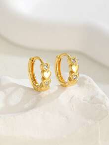 一对可爱优雅的金色不锈钢锆石耳钉，时尚饰品耳环，适合女孩，节日/生日礼物 - 金色 - 查看 5