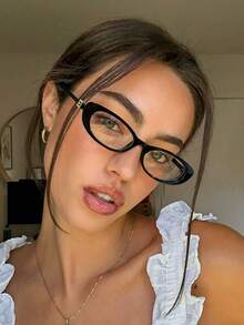 1pc Women's Acrylic Metal Hinged Lightweight Glasses, Oval Frame, Decorative Lightweight Temples, Clear Lens, Suitable For Y2K Accessories And Daily Outfit Decoration - Multicolor - View 17