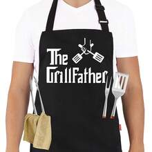 Grill Aprons For Men Dad - The Grill Father Apron - Funny Chef CooFKing Grilling BBQ Apron With 2 Pockets - Birthday Fathers Day Christmas Gifts For Dad,Black7 - 黑7 - 查看 1