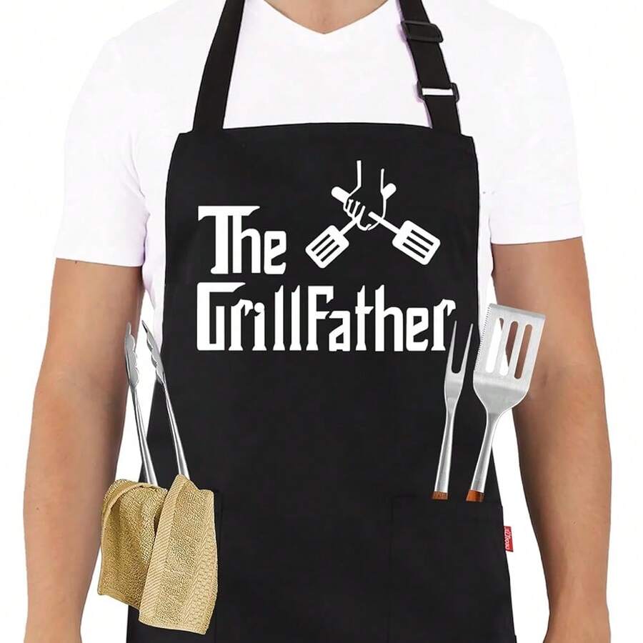 Grill Aprons For Men Dad - The Grill Father Apron - Funny Chef CooFKing Grilling BBQ Apron With 2 Pockets - Birthday Fathers Day Christmas Gifts For Dad,Black7 - 黑7 - 查看 1