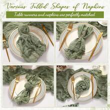 1pc Cheese Cloth Table Runner + 6pcs Cheese Cloth Napkins, Table Runner And Napkin Set, Suitable For Home Decor, Dining Table, Wedding, Birthday Party And Other Occasions - Green - View 5