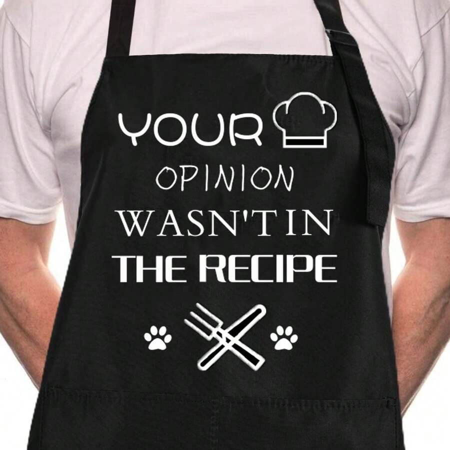 ZOORON Funny Black Chef Aprons For Men Adjustable BBQ Grill Kitchen CooFKing Aprons With Pockets, Grill Accessories,YourOpinionWasn'tintheReceipe - 你的意見不在食譜裡 - 查看 1