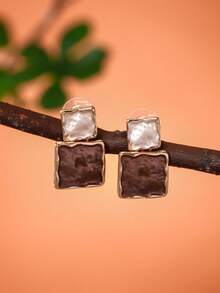 Cring Coco 2 Ohrringe + 1 Halskette, 3-teiliges Modeschmuckset für Frauen, geometrischer Rautenkettenstil, einstellbar, beliebte Farbe Khaki, elegant, sexy, Zinklegierung mit dünner Emaillierung, Bohemien-Stil, für Alltag, Party, Urlaub, Valentinstag, Muttertag, Weihnachten, als Geschenk - Braun - Übersicht 4