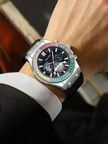 Reloj de hombre de marca MSCXDK, correa de silicona, esfera decorada con cristales, reloj deportivo militar casual (sin caja) - Plateado - Ver 5