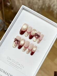 新年美甲 红色法式丝带波点设计美甲美甲用品 - 紅色 - 查看 2
