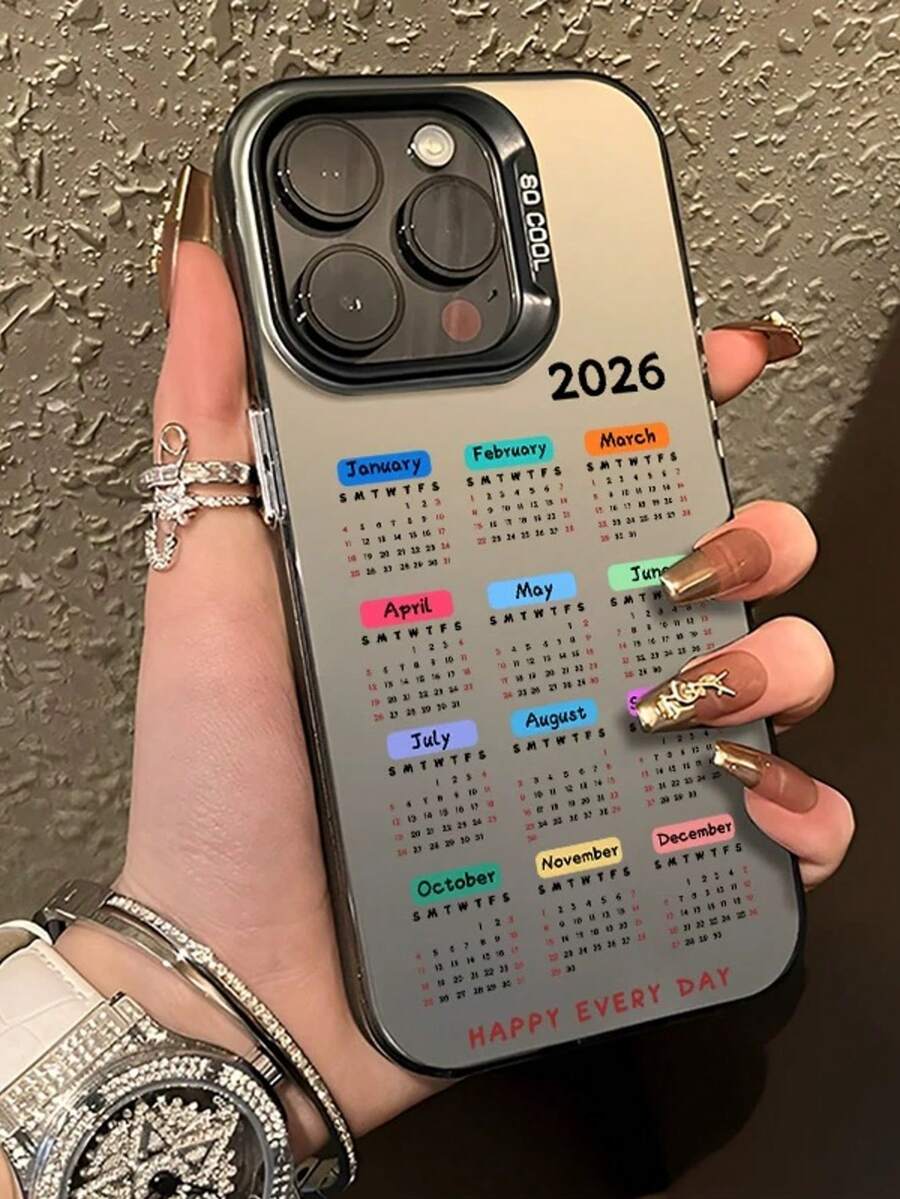 2026 Calendar Pattern Energetic Phone Case, Compatible With IPhone 11 12 13 14 15 16 17 17 Air 17 Pro 17 Pro Max Plus, Suitable As Gifts For All Holidays - Black - View 1