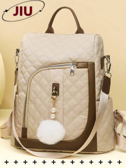 Anti-Theft Rhombus Pattern Retro Nylon Backpack For Women, Multifunctional Fashion Daily Bag, Multi-Pocket Lightweight Travel Bag, Large Capacity Minimalist Bookbag, Convenient Backpack Suitable For Students, Nurses, Teachers, Business People, Travel, Commuting, Shopping, Office, Dating, Hiking, Training, Work, Birthday Gift, Holiday Gift