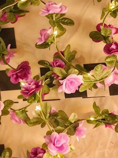 20pcs Pink/Pink Rose LED String Lights, 2M Rose Vine Lights, Battery Powered Rose Flower Garland Lights, Suitable For Holiday, Wedding, Indoor, Bedroom, Garden, Party, Birthday, Balcony, Window, Bedroom, Dining Room, Garden Decor, Romantic Lamp, All Seasons, Decor, Room Decor, String Lights, Lights, Valentine's Day Romantic Decor, Proposal Decor, Atmosphere Decor