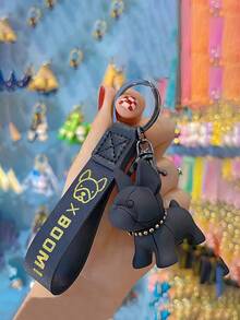 1pc French Bulldog Style Keychain Women, Lovely Animal Cartoon Design Bull Dog Ring, Valentine'S Day , Backpack Pendant Students Car Accessories Bag Charm School Cute Goth Y2k Ideas Bag Accessories Lanyards With Id Holder Car Accessories Bag Charms - 黑色 - 查看 3