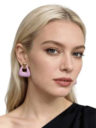 2件套优雅复古白色几何造型耳环，简约设计，适合日常佩戴，耳钉和吊坠款式，女士耳环