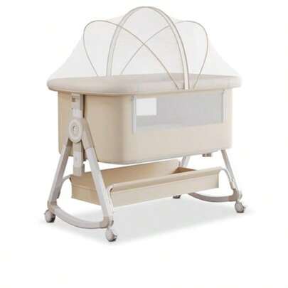Adjustable 3 In 1 Baby Bassinets Baby Bassinets Bedside Sleeper Bedside Crib With Wheels Storage Basket Mosquito Netting Portable Newborn/Crib