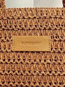Burberry Y2K Stylish Brown Straw Bag, Goddess-Like Raffia Tote Bag, New Large-Capacity Cosmetic Bag. - Caramel Color - View 2