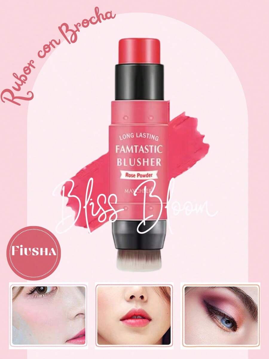 Rubor en barra de doble cabeza, rubor de larga duración, polvo de rubor natural de doble cabeza con esponja, barra de rubor de pasta de vitalidad de alta brillo, expansión de color monocromática de labios y mejillas de uso dual - Fiusha - Ver 1