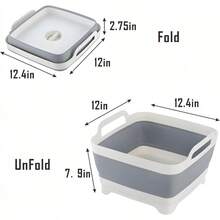 Collapsible Dish Basin With Drain Plug 9L 2.4 Gallon Portable Wash Basin Dishpan Space Saving Dish Washing Tub Foldable Sink Tub Kitchen Storage Tray Grey - xám - Xem 2