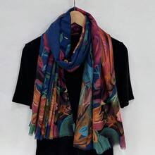 1件装时尚扎染设计女士围巾披肩头巾波西米亚风配饰女士秋冬 - 卡其色 - 查看 7