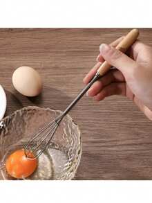 1/2pcs,Beech Handle Stainless Steel Household Mixer Manual Mini Cake Beater Butter Cream Stirring Rod - Multicolor - View 7