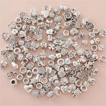 30/200pcs Fashion Metal Beads Set, Suitable For DIY Jewelry - Multi-Functional Large Hole Design, Applicable For Necklaces, Bracelets, Keychains And Phone Charms - Zinc Alloy, With Classic Patterns - Silver - View 3