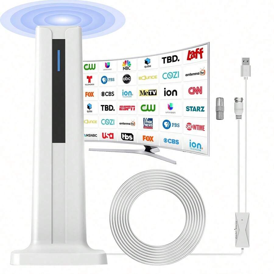 Indoor Digital TV Antenna For Smart TVs, 360° Omnidirectional Reception, Long-Distance Reception Of HDTV Signals, Compatible With Local Channels, Easy To Install, No Cable TV Required. - White - View 1