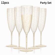 PUREDOVE 2/6/12pcs Plastic Champagne Flutes - Gold Glitter Champagne Glasses Reusable - Perfect For Thanksgiving, Weddings, Birthday, Bridal Showers - 金色 - 查看 8