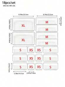 Bộ khay/hộp đựng trong suốt 1/7 chiếc/11 chiếc/18 chiếc, 7 kích cỡ, đa năng, thích hợp để đựng mỹ phẩm, dụng cụ nhỏ, bát đĩa, v.v. Ứng dụng cho bàn trang điểm, nhà bếp, ngăn kéo văn phòng, phòng ngủ, tủ và nhiều nơi khác. - Trong sáng - Xem 15