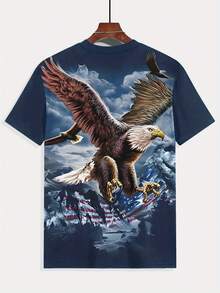 Men'S Patriotic Eagle Graphic T-Shirt - 3D Print, Casual Summer Tee With American Flag & Eagle Design, Perfect For Outdoor Activities & Home Wear, Casual Summer Wear |   Patriotic Design |   Comfortable Fit, Eagle Shirt - Kiểu 1 - Xem 4