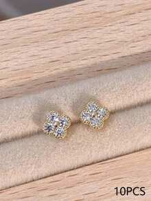 10 件装奢华优雅方形美甲饰品，Y2K 极简美甲配件，情人节必备，闪亮白色和粉色水钻，适合多种 DIY 美甲装饰，短指甲，法式美甲