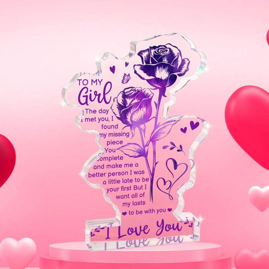 Purple Acrylic "I Love You" Best Girlfriend Gifts, Christmas, Valentine's Day, Birthday Gifts For Her - Transparent - View 1