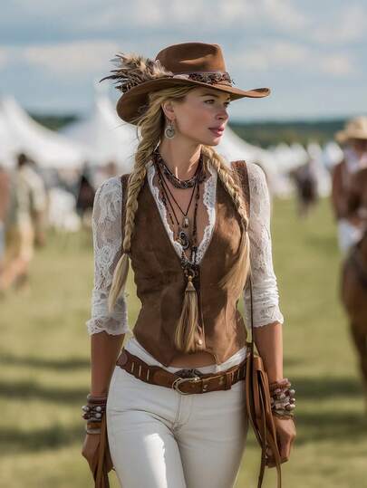 Women's Elegant V-Neck Long Sleeve Lace Trim Faux Denim Collar Cover Up - Bohemian Western Cowgirl Style, Stretchy & Versatile, Suitable For Casual, Denim Outfits, All Seasons, Women's Western Wear, Women's Shirts & Blouses