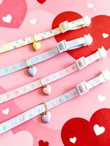 1 Adjustable Pet Collar For Cats And Dogs, With A Cute Heart-Shaped Pendant, Valentine's Day Outfit Accessory, Pet Holiday Costume Decoration, Pet Supplies Accessories - Multicolor - View 2