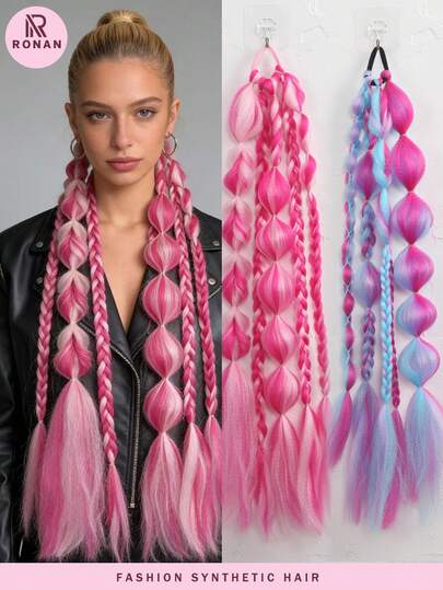 1pc 24-Inch Colorful High-Temperature Synthetic Fiber Hand-Braided Bubble Braid Ponytail, Suitable For Daily And Festival Wear By Women