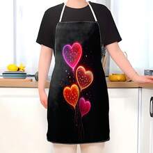1pc Heart Pattern Printed Apron, 100% Polyester, Sleeveless, Neck Strap Design, Suitable For Cooking, Baking And Entertainment, Great For Home, Restaurant, Party, Outdoor BBQ, Baking Apron | Vibrant Apron | Polyester Apron | Printed Apron - Multicolor - View 6