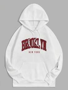 Manfinity Dauomo Men's Warm Hoodie With Letter Pattern And Adjustable Drawstring - White - View 1