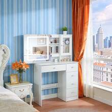 White Dressing Table With LED Lighted Mirror Makeup Desk 5 Drawers Vanity Table - White - View 5