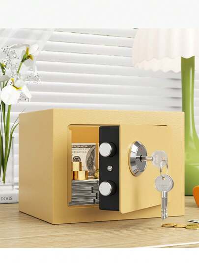 1个多功能阻燃保险箱，钢制安全锁保险箱，小型隐蔽式保险箱，用于存放现金、珠宝、重要文件 - 9.06*6.69*6.69英寸，升级锁芯，安全性更高，适用于橱柜、桌面、汽车，阻燃防盗保险箱，用于管理重要文件、珠宝、现金