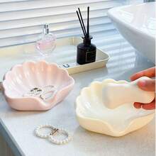 Leaf-Shaped Bathroom Countertop Soap Dish, Holds Soap, Toothbrush And Toiletries; Modern Home Decor Accessory; Soap And Toiletry Storage Rack; Smooth Surface; Plastic Material.
