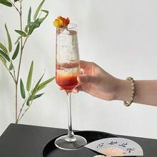 两只优雅长柄香槟杯，透明气泡酒杯，适用于派对、酒吧、餐厅、洗碗机、婚礼香槟，手工制作酒吧用具，长颈设计 - 透明 - 查看 11