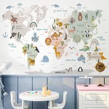 2 Packs Animal World Map Wall Stickers For Bedroom And Living Room Decor Self-Adhesive PVC Removable Decals - Multicolor - View 2