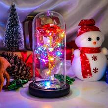 zxr Cúpula de Cristal con Rosa encantada para Siempre diseño de  Rosa Flower de lámina Oro 24 Quilates con Luces LED romántico Regalo para Novia San Valentín Navidad Rojo125 - Rojo - Ver 3