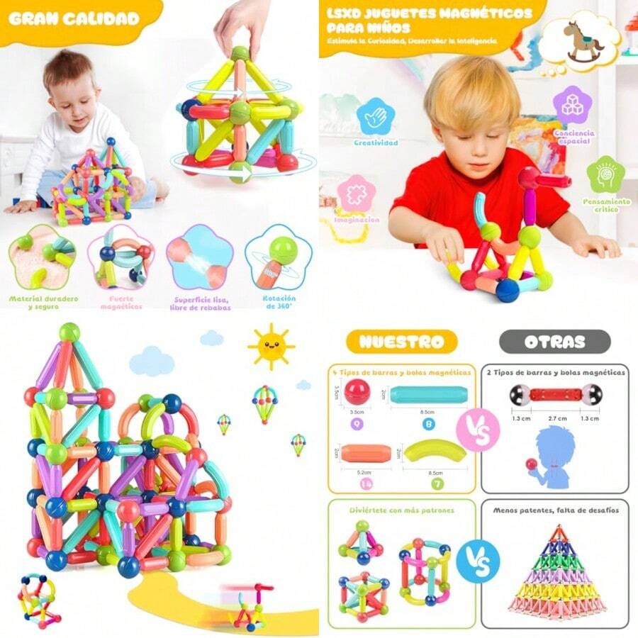 Bloques para Niños Juguetes de construccion con Bolas y Varillas 42 Piezas Juegos Didacticos Creativos y Educativos 3D Rompecabezas en Tercera Dimension Regalo de Cumpleaños Niña de 3 a 7 AñosDuradero y cultiva el interés de los niños - Multicolor - Ver 1