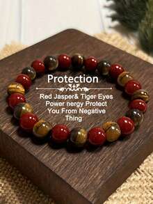 内在力量宝石手链 – 红碧玉、虎眼石，象征守护、自信、勇气和能量，串珠瑜伽冥想饰品，男女皆宜 - 彩色 - 查看 8