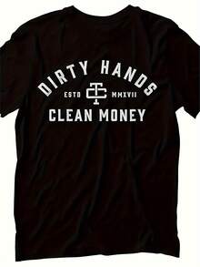 ;Manos Sucias, Dinero Limpio; Camiseta Premium de Hombre% Algodón - Impresión Geométrica Retro Negra, Corte Relajado, Manga Corta.Camiseta casual de verano de cuello redondo.lavar a mano.Camisetas VintageAtuendo Casual.Cuello redondo clásico.Ropa Casual de Calidad - Negro - Ver 1